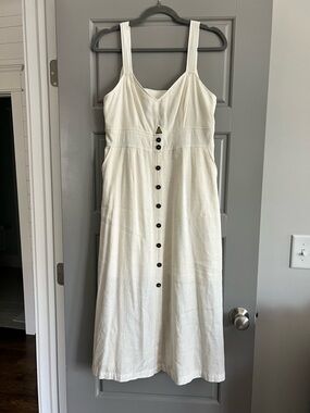 ‘Fashion For Earth’ White Button-Front Linen-Blend Midi Dress